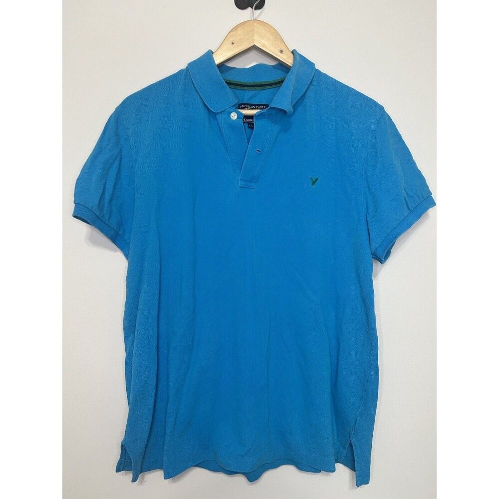 American Eagle Polo Shirt Mens L Aqua Blue Short Sleeve Vintage Casual
